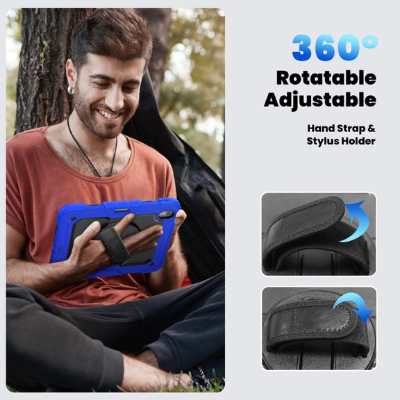 For iPad Air 11 2025 / 2024 Silicone Hybrid PC Tablet Case with Shoulder Strap(Black + Dark Blue)
