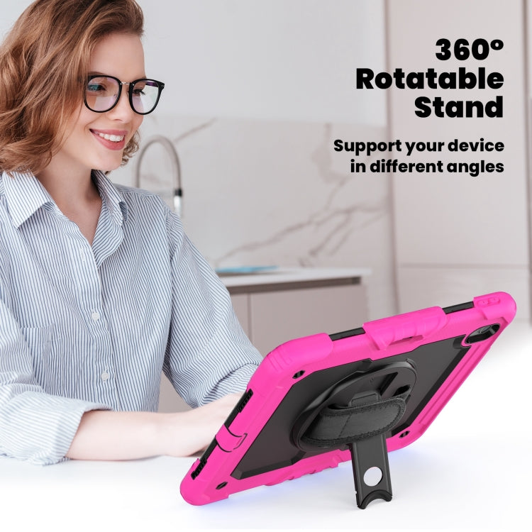 For iPad Air 11 2025 / 2024 Silicone Hybrid PC Tablet Case with Shoulder Strap(Black + Rose Red) - iPad Air 11 2025 / 2024 Cases by PMC TechLife | Online Shopping South Africa | PMC TechLife | Buy Now Pay Later Mobicred