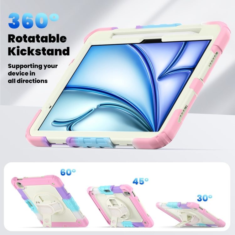 For iPad Air 11 2025 / 2024 Turntable Holder Silicone Hybrid PC Tablet Case with Shoulder Strap(Camouflage Pink) - free shipping - PMC TechLife - Order now!