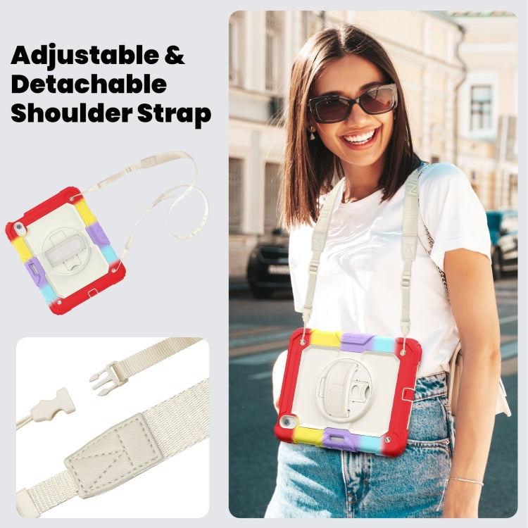 For iPad Air 11 2025 / 2024 Turntable Holder Silicone Hybrid PC Tablet Case with Shoulder Strap(Camouflage Red)
