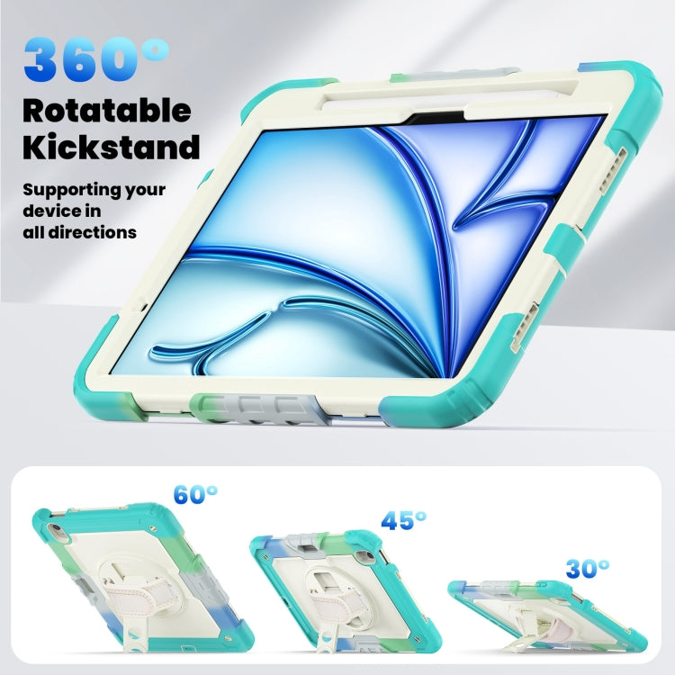For iPad Air 11 2025 / 2024 Turntable Holder Silicone Hybrid PC Tablet Case with Shoulder Strap(Camouflage Light Blue) - free shipping - PMC TechLife - Order now!