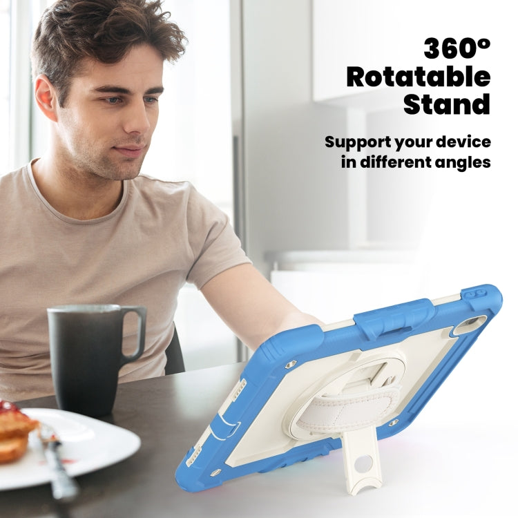 For iPad Air 11 2025 / 2024 Turntable Holder Silicone Hybrid PC Tablet Case with Shoulder Strap(Beige + Cyan-blue) - free shipping - PMC TechLife - Order now!