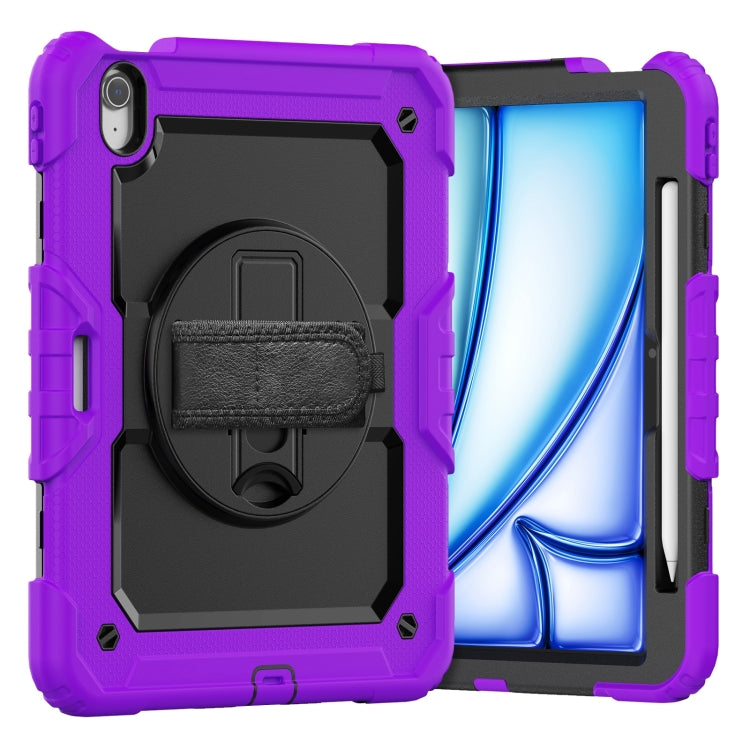 For iPad Air 11 2025 / 2024 Turntable Holder Silicone Hybrid PC Tablet Case with Shoulder Strap(Purple) - free shipping - PMC TechLife - Order now!