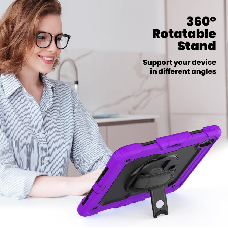 For iPad Air 11 2025 / 2024 Turntable Holder Silicone Hybrid PC Tablet Case with Shoulder Strap(Purple) - free shipping - PMC TechLife - Order now!