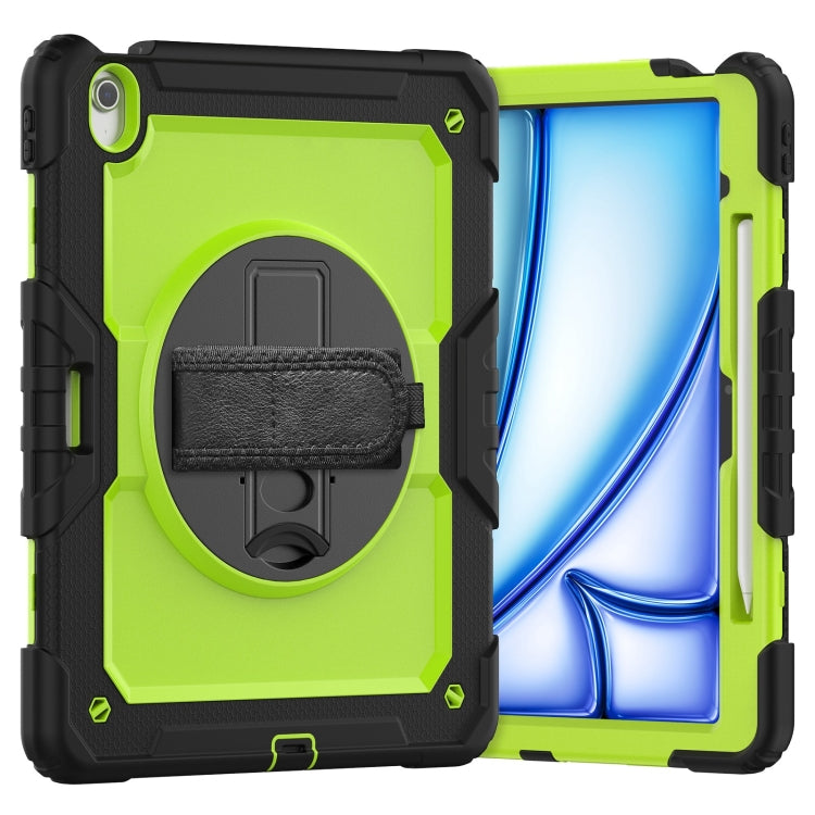 For iPad Air 13 2025 / 2024 Turntable Holder Silicone Hybrid PC Tablet Case with Shoulder Strap(Yellow Green + Black) - free shipping - PMC TechLife - Order now!