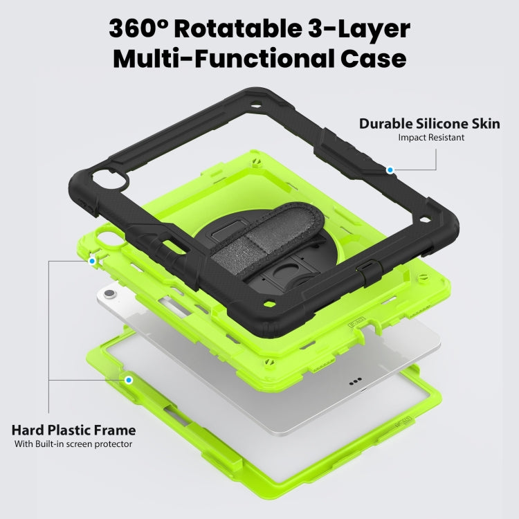 For iPad Air 13 2025 / 2024 Turntable Holder Silicone Hybrid PC Tablet Case with Shoulder Strap(Yellow Green + Black)
