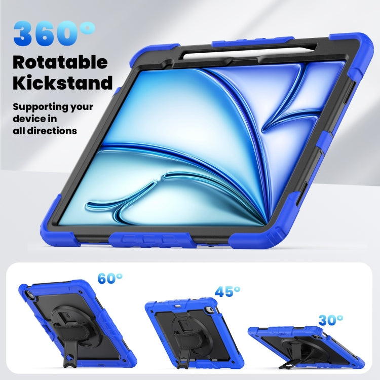 For iPad Air 13 2025 / 2024 Turntable Holder Silicone Hybrid PC Tablet Case with Shoulder Strap(Black + Dark Blue) - free shipping - PMC TechLife - Order now!