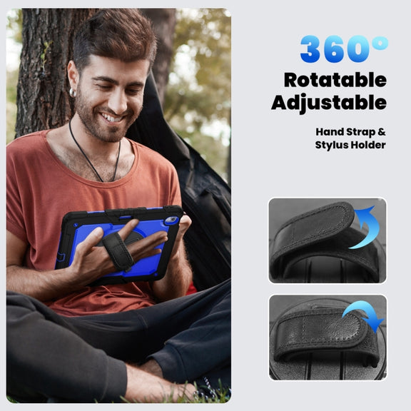 For iPad Air 13 2025 / 2024 Silicone Hybrid PC Tablet Case with Shoulder Strap(Dark Blue + Black)