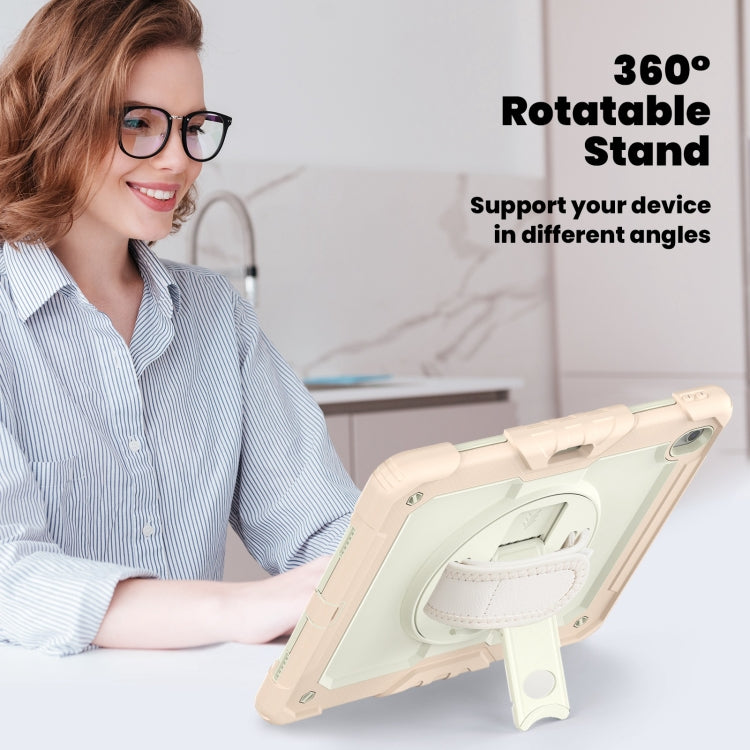 For iPad Air 13 2024 Silicone Hybrid PC Tablet Case with Shoulder Strap(Beige + Rose Gold)