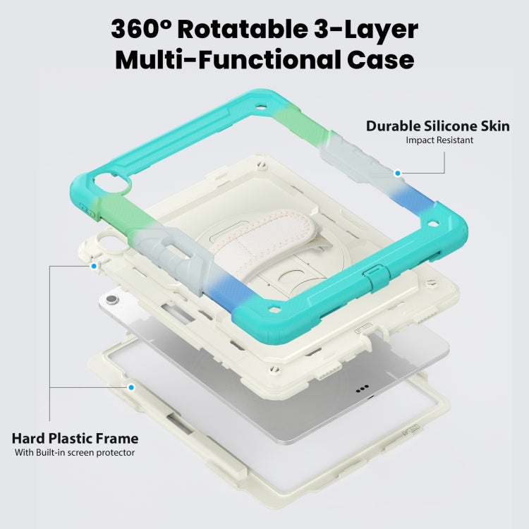 For iPad Air 13 2025 / 2024 Turntable Holder Silicone Hybrid PC Tablet Case with Shoulder Strap(Camouflage Light Blue) - free shipping - PMC TechLife - Order now!