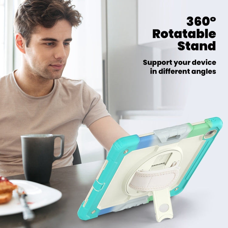 For iPad Air 13 2025 / 2024 Turntable Holder Silicone Hybrid PC Tablet Case with Shoulder Strap(Camouflage Light Blue) - free shipping - PMC TechLife - Order now!