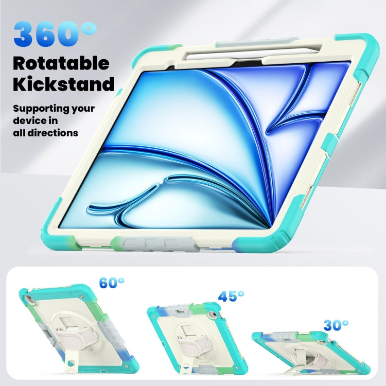 For iPad Air 13 2025 / 2024 Turntable Holder Silicone Hybrid PC Tablet Case with Shoulder Strap(Camouflage Light Blue) - free shipping - PMC TechLife - Order now!