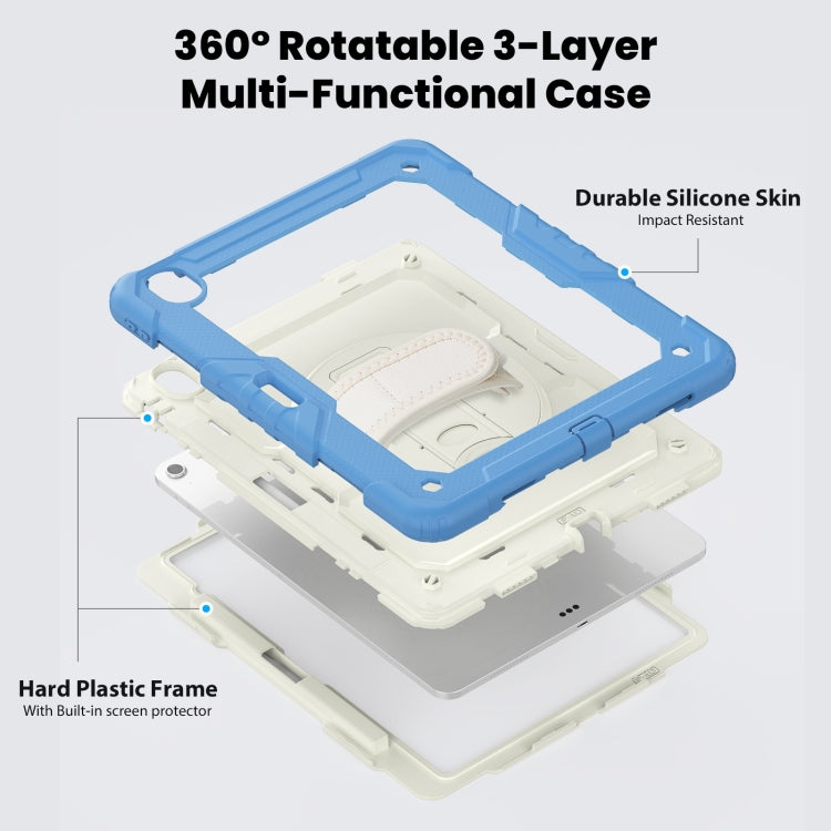 For iPad Air 13 2025 / 2024 Turntable Holder Silicone Hybrid PC Tablet Case with Shoulder Strap(Beige + Cyan-blue) - free shipping - PMC TechLife - Order now!