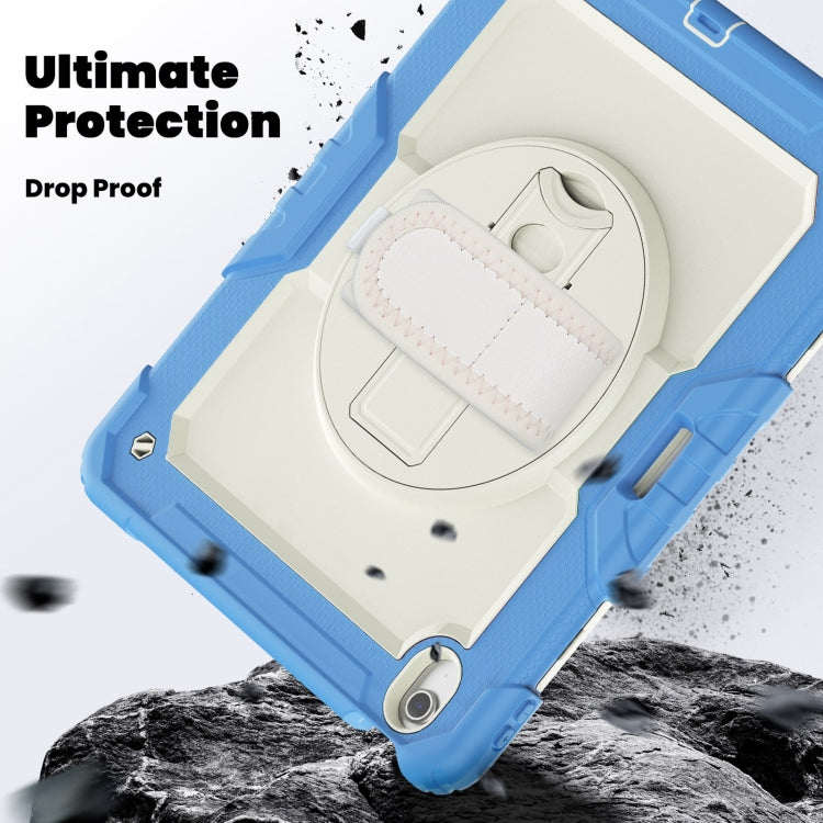For iPad Air 13 2025 / 2024 Turntable Holder Silicone Hybrid PC Tablet Case with Shoulder Strap(Beige + Cyan-blue) - free shipping - PMC TechLife - Order now!