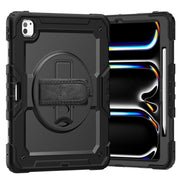 For iPad Pro 13 2024 Silicone Hybrid PC Tablet Case with Shoulder Strap(Black)