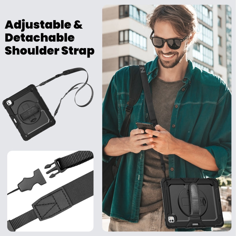 For iPad Pro 13 2024 Silicone Hybrid PC Tablet Case with Shoulder Strap(Black)