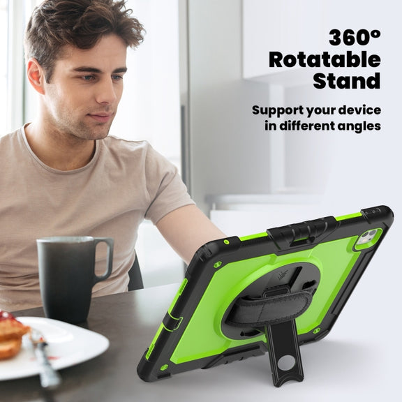 For iPad Pro 13 2024 Silicone Hybrid PC Tablet Case with Shoulder Strap(Yellow Green + Black)