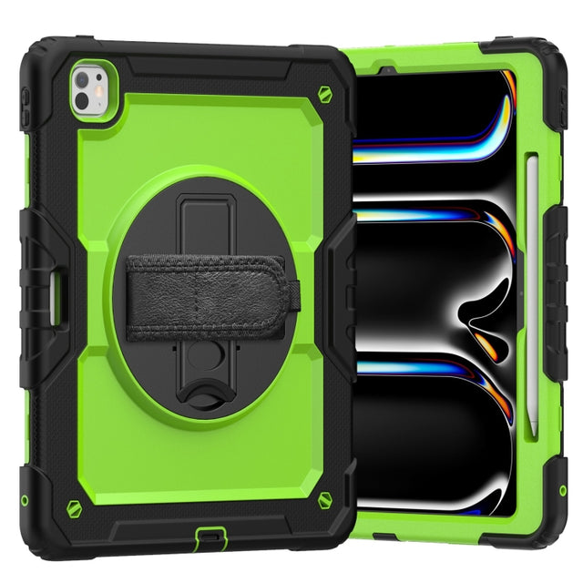 For iPad Pro 13 2024 Silicone Hybrid PC Tablet Case with Shoulder Strap(Yellow Green + Black)
