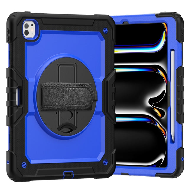 For iPad Pro 13 2024 Silicone Hybrid PC Tablet Case with Shoulder Strap(Dark Blue + Black)