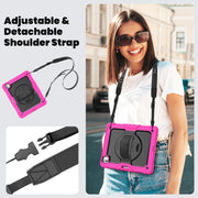 For iPad Pro 13 2024 Silicone Hybrid PC Tablet Case with Shoulder Strap(Black + Rose Red)