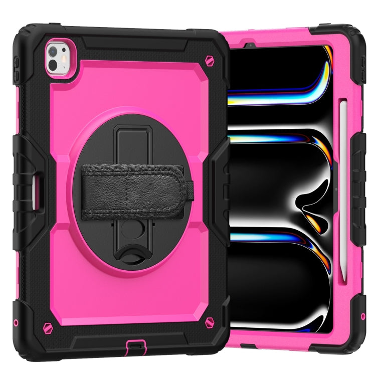 For iPad Pro 13 2024 Silicone Hybrid PC Tablet Case with Shoulder Strap(Rose Red + Black) - iPad Pro 13 2024 Cases by PMC TechLife | Online Shopping South Africa | PMC TechLife | Buy Now Pay Later Mobicred