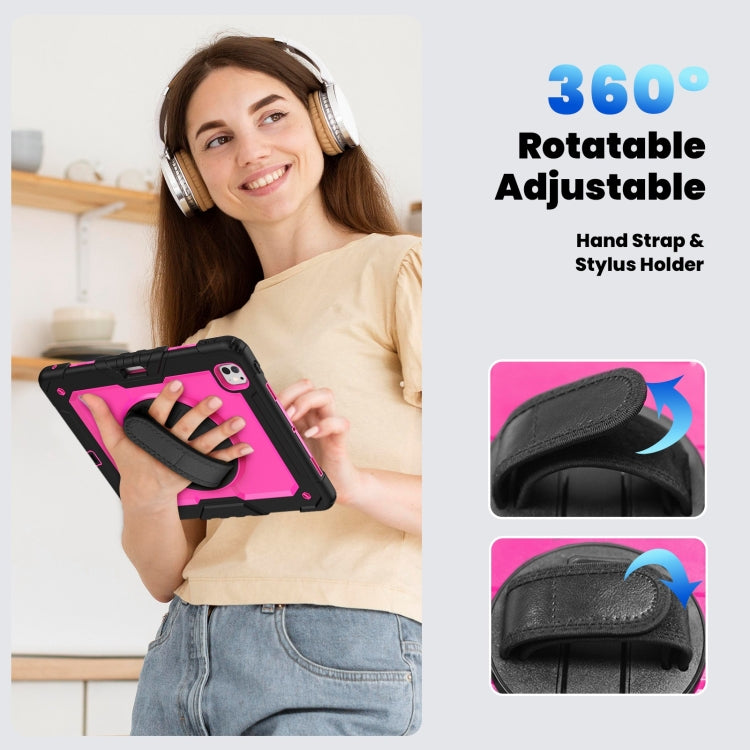 For iPad Pro 13 2024 Silicone Hybrid PC Tablet Case with Shoulder Strap(Rose Red + Black)
