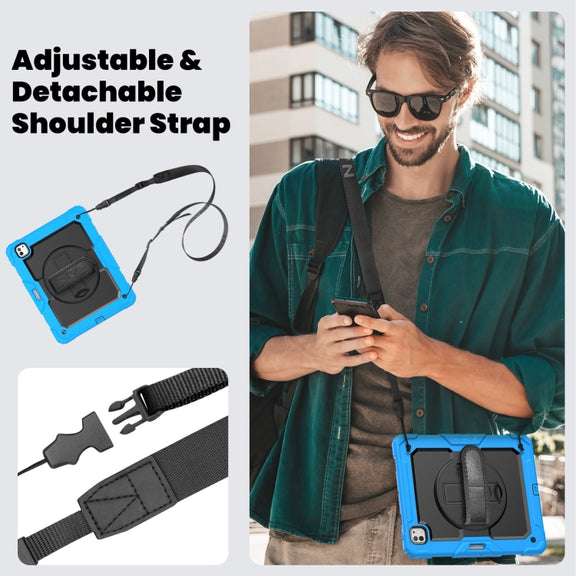 For iPad Pro 13 2024 Silicone Hybrid PC Tablet Case with Shoulder Strap(Black + Light Blue)