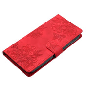 For iPhone 16 Plus Cherry Blossom Butterfly Skin Feel Embossed PU Phone Case(Red)
