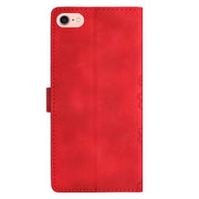 For iPhone 16e Cherry Blossom Butterfly Skin Feel Embossed PU Phone Case(Red)