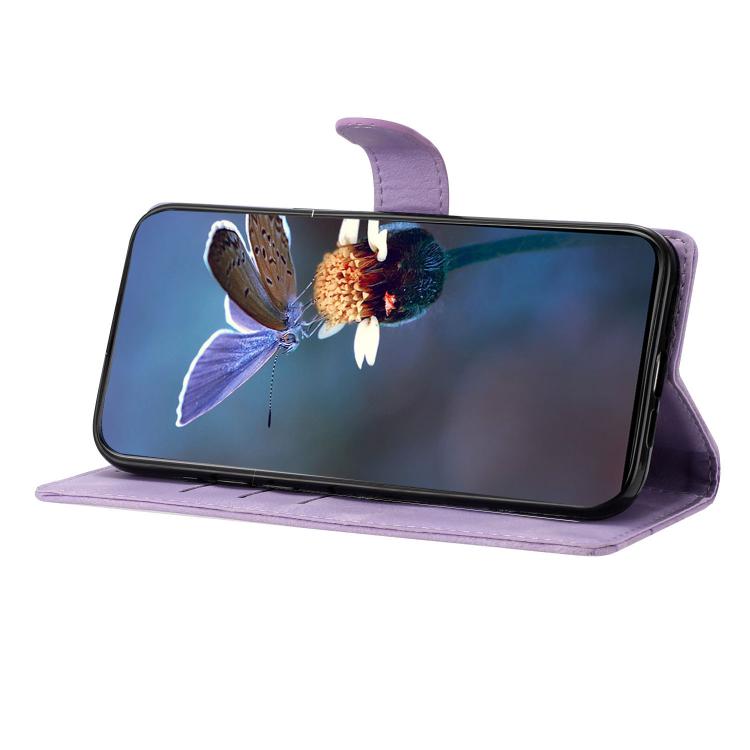 For iPhone 16e Cherry Blossom Butterfly Skin Feel Embossed PU Phone Case(Purple) - iPhone 16e Cases by PMC TechLife | Online Shopping South Africa | PMC TechLife | Buy Now Pay Later Mobicred