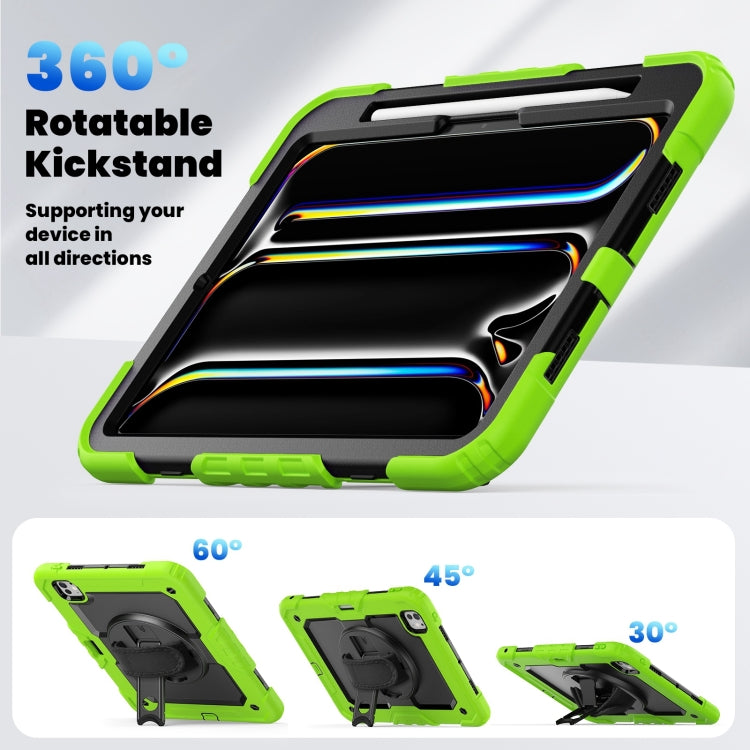 For iPad Pro 11 2024 Silicone Hybrid PC Tablet Case with Shoulder Strap(Black + Yellow Green) - iPad Pro 11 2024 Cases by PMC TechLife | Online Shopping South Africa | PMC TechLife | Buy Now Pay Later Mobicred