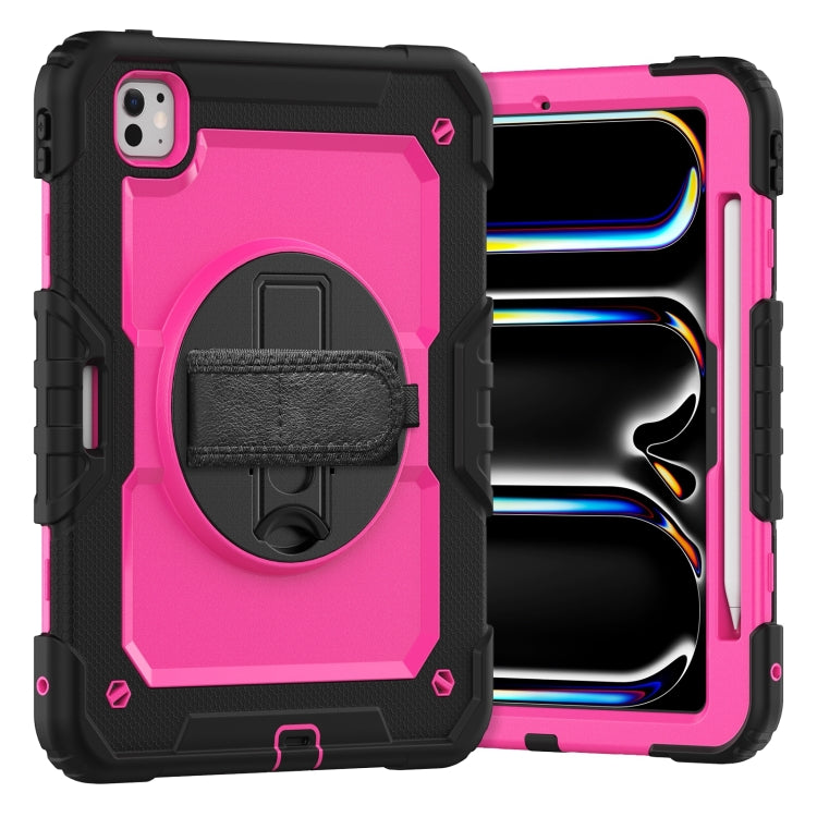 For iPad Pro 11 2024 Silicone Hybrid PC Tablet Case with Shoulder Strap(Rose Red + Black) - iPad Pro 11 2024 Cases by PMC TechLife | Online Shopping South Africa | PMC TechLife | Buy Now Pay Later Mobicred