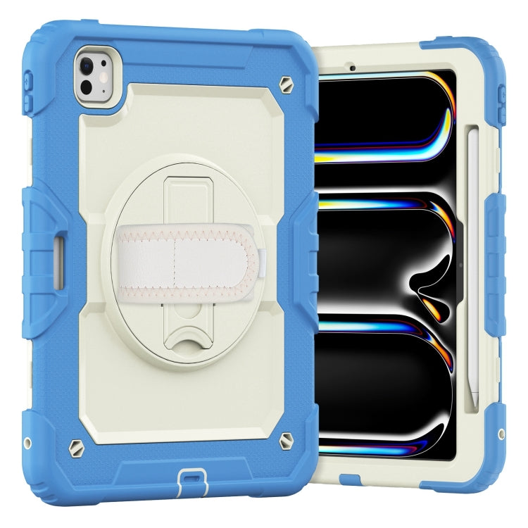 For iPad Pro 11 2024 Silicone Hybrid PC Tablet Case with Shoulder Strap(Beige + Cyan-blue) - iPad Pro 11 2024 Cases by PMC TechLife | Online Shopping South Africa | PMC TechLife | Buy Now Pay Later Mobicred
