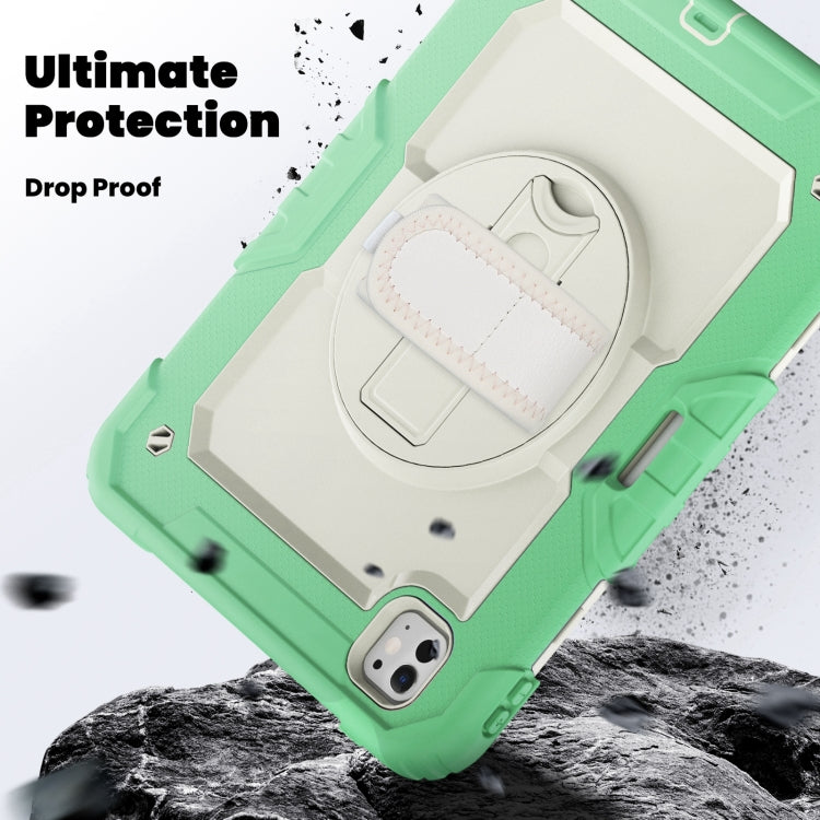 For iPad Pro 11 2024 Silicone Hybrid PC Tablet Case with Shoulder Strap(Beige + Light Green) - iPad Pro 11 2024 Cases by PMC TechLife | Online Shopping South Africa | PMC TechLife | Buy Now Pay Later Mobicred