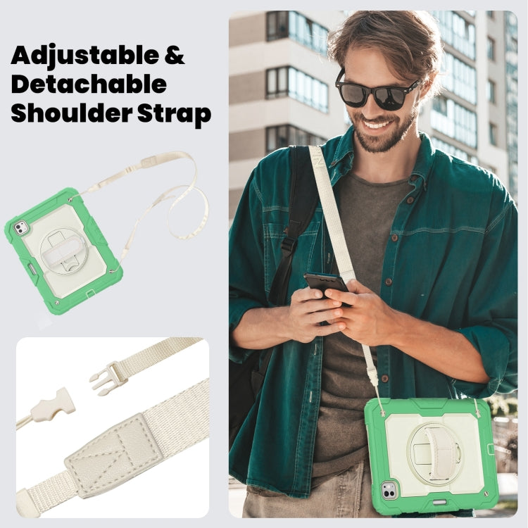 For iPad Pro 11 2024 Silicone Hybrid PC Tablet Case with Shoulder Strap(Beige + Light Green) - iPad Pro 11 2024 Cases by PMC TechLife | Online Shopping South Africa | PMC TechLife | Buy Now Pay Later Mobicred