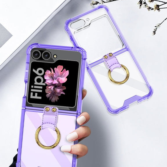 For Samsung Galaxy Z Flip6 GKK Airbag Ring Full Coverage Phone Case with Tempered Film(Purple)