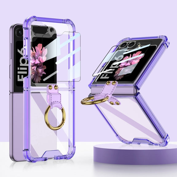 For Samsung Galaxy Z Flip6 GKK Airbag Ring Full Coverage Phone Case with Tempered Film(Purple)