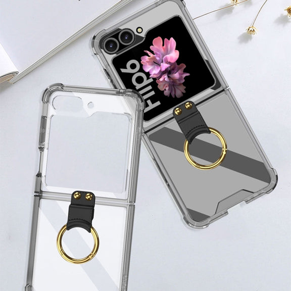 For Samsung Galaxy Z Flip6 / Flip7 FE GKK Airbag Ring Full Coverage Phone Case with Tempered Film(Black)
