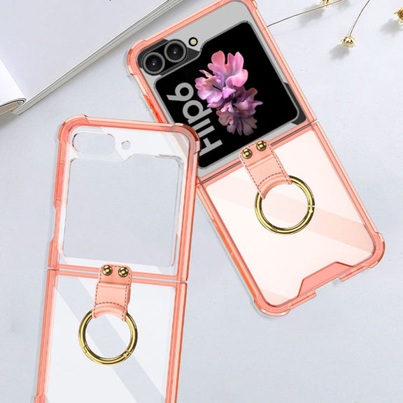 For Samsung Galaxy Z Flip6 GKK Airbag Ring Full Coverage Phone Case with Tempered Film(Orange)