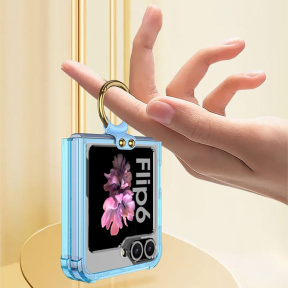For Samsung Galaxy Z Flip6 GKK Airbag Ring Full Coverage Phone Case with Tempered Film(Blue)