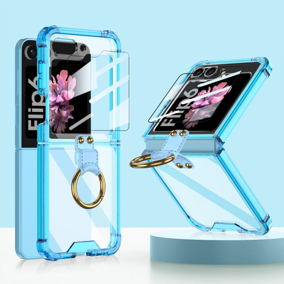 For Samsung Galaxy Z Flip6 GKK Airbag Ring Full Coverage Phone Case with Tempered Film(Blue)