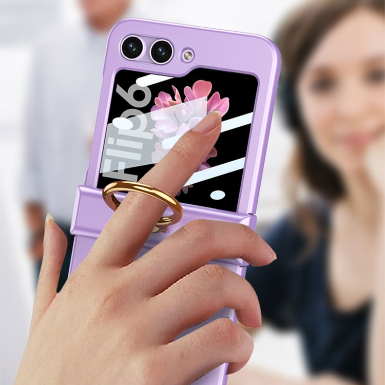 For Samsung Galaxy Z Flip6 GKK Integrated Ultra-thin Hinge Full Coverage Phone Case with Ring(Pink)
