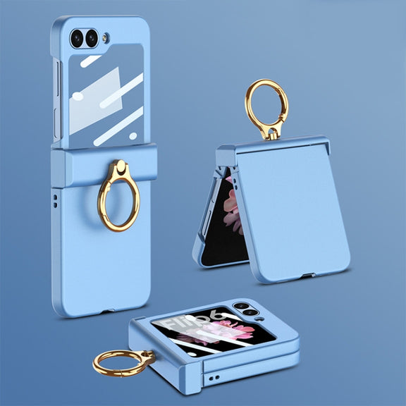 For Samsung Galaxy Z Flip6 / Flip7 FE GKK Integrated Ultra-thin Hinge Full Coverage Phone Case with Ring(Blue)