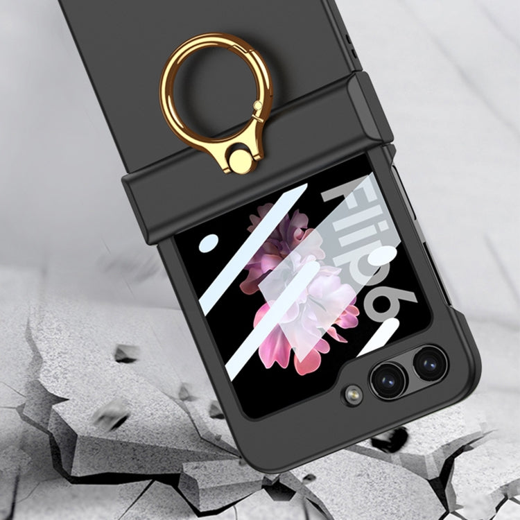 For Samsung Galaxy Z Flip6 GKK Integrated Ultra-thin Hinge Full Coverage Phone Case with Ring(Black)