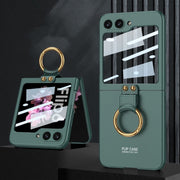 For Samsung Galaxy Z Flip6 / Flip7 FE GKK Integrated Ultra-thin PC Full Coverage Phone Case with Ring Holder(Dark Night Green)