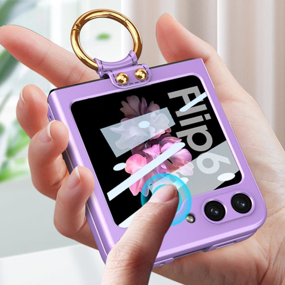 For Samsung Galaxy Z Flip6 / Flip7 FE GKK Integrated Ultra-thin PC Full Coverage Phone Case with Ring Holder(Silver)