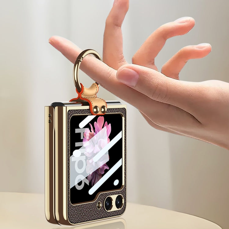 For Samsung Galaxy Z Flip6 / Flip7 FE GKK Integrated Electroplating Leather Phone Case with Ring/Strap(Purple) - free shipping - PMC Jewellery - Order now!