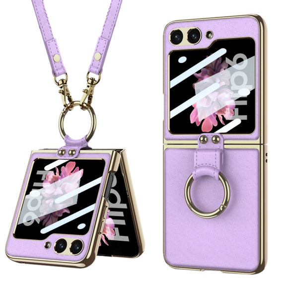 For Samsung Galaxy Z Flip6 / Flip7 FE GKK Integrated Electroplating Leather Phone Case with Ring/Strap(Purple)