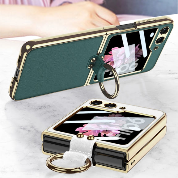 For Samsung Galaxy Z Flip6 / Flip7 FE GKK Integrated Electroplating Leather Phone Case with Ring/Strap(Yellow)