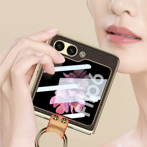 For Samsung Galaxy Z Flip6 / Flip7 FE GKK Integrated Electroplating Leather Phone Case with Ring/Strap(Yellow)